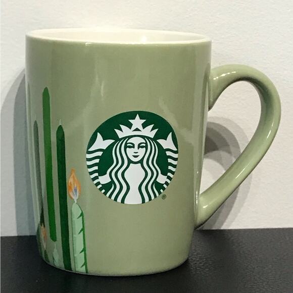 Starbucks Retro Avocado Sage Mint Green Candle Graphic Holiday Coffee Mug Cup - Picture 2 of 12